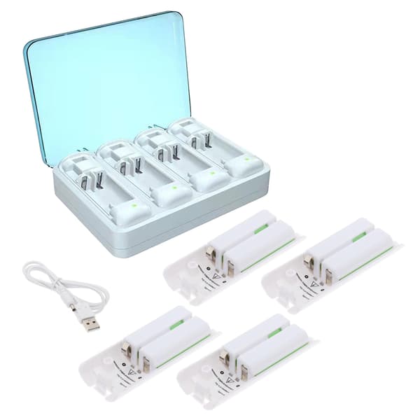 Ladestasjon med 4 oppladbare batterier USB-kabel kontroller