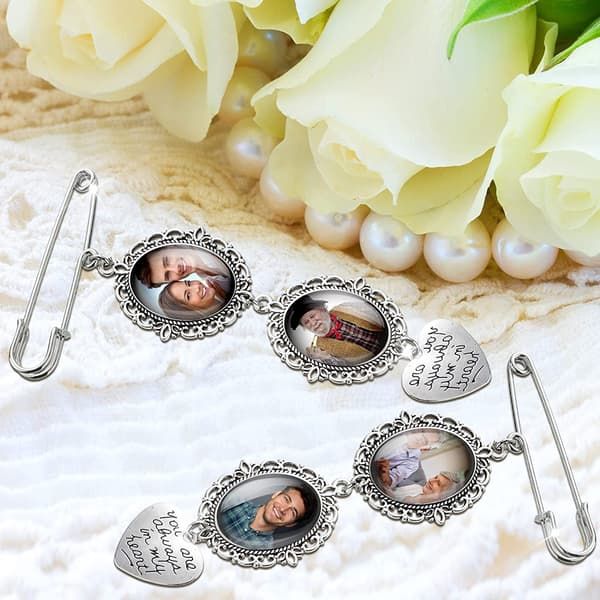 Bryllupsblomst Foto Charm Pin Brosje Ramme for Mor til Brudgom null - 1