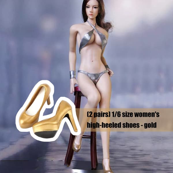 1/6 Kvinnlig Docka Modeaccessoar Högklackade Dockskor Modellfigur Gold