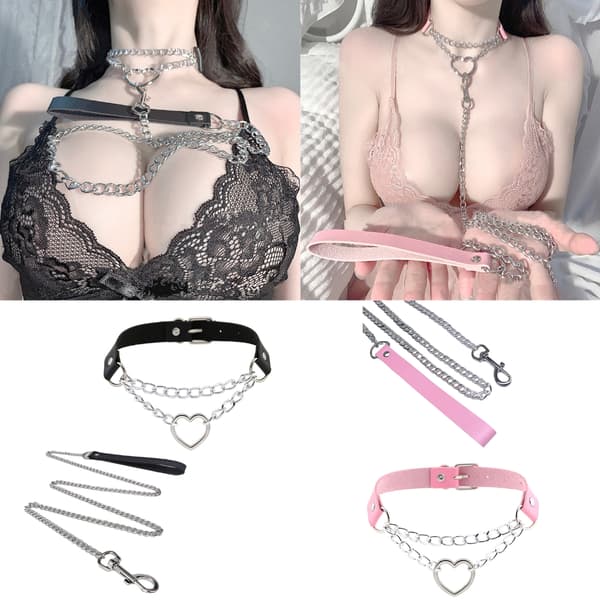 Choker Comfort Läder Justerbart Halsband med Hjärtberlock null - Pink collar