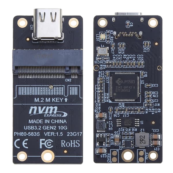 M2 NVME til USB3.1 harddiskadapterkort 10 Gbps høy ytelse JMS583 Black