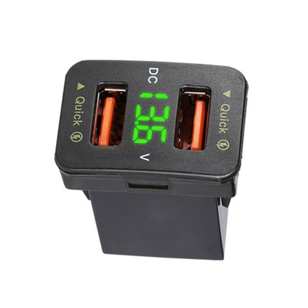 Dobbel-USB billaderadapter Mini LED Voltmeter Sokkel Hurtiglading