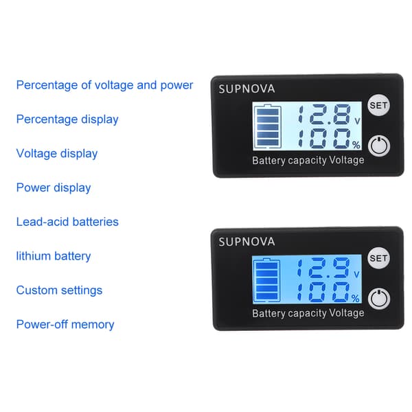 Voltmeter Spændingsmåler 12V 24V 48V Batterikapacitetsindikator Tester DC 7-6 Blue