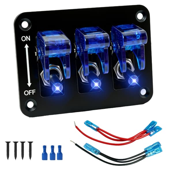 3-veis vippebryterpanel med kobber-sølvkontakter egnet for 12V/24V kretser Blue