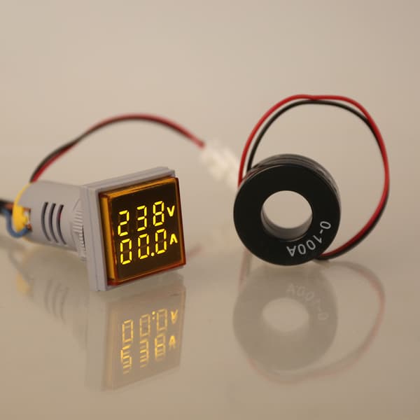 Firkantet LED Digital Dobbelt Display Voltmeter Amperemeter Spændingsmåler Strømmåler Yellow