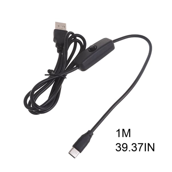 USB-kabel med strömbrytare 5V3A Typ-C till USB A Laddningskabel för Raspberry Pi 4B Black