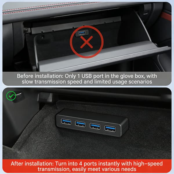USB Shunt Hub Flocking Adapter Biltilbehør for forbedret tilkobling null - Refreshed version