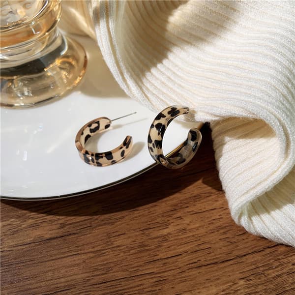 Leopardprint Akryl Hoop Øreringe Åbne Stud Øreringe Drop Øreringe til Gaver