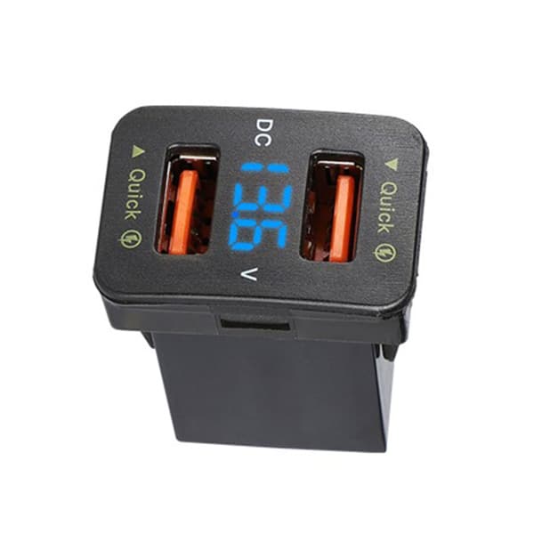 Dobbel-USB billaderadapter Mini LED Voltmeter Sokkel Hurtiglading