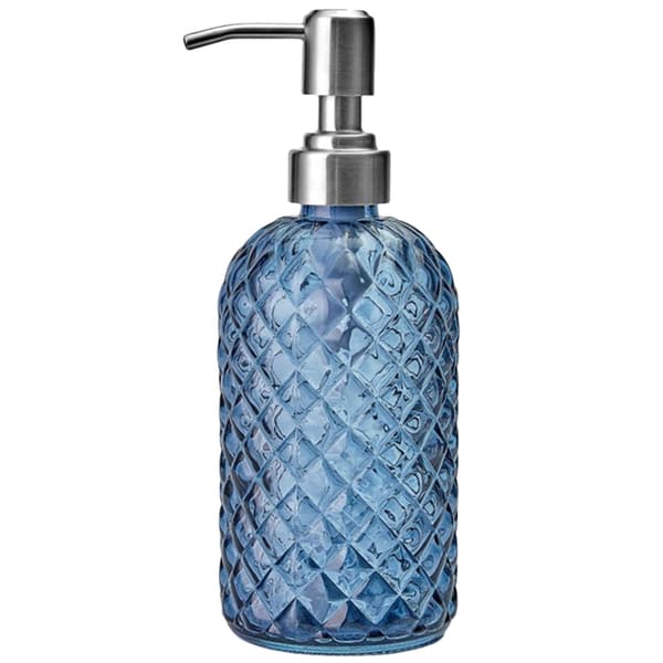 Glas sæbedispenser med pumpe i rustfrit stål, klar håndsæbedispenserflaske til flydende lotion, opvaskemiddelsdispenser