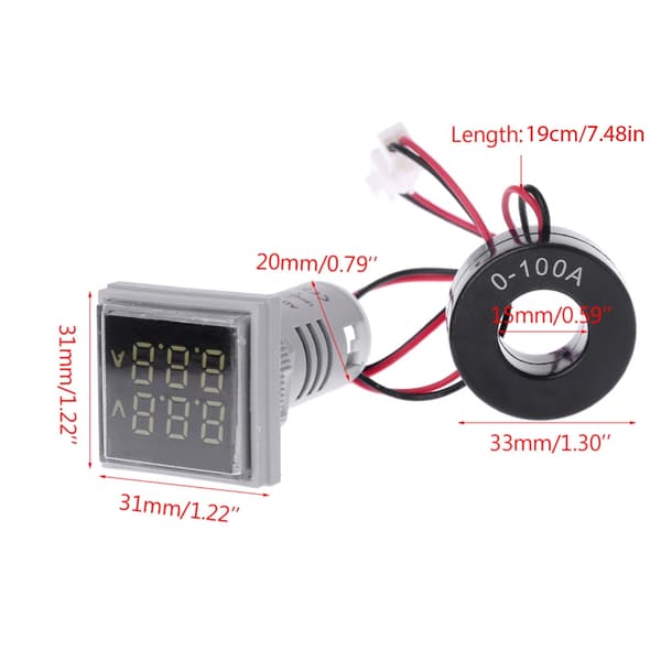 Firkantet LED Digital Dobbelt Display Voltmeter Amperemeter Spændingsmåler Strømmåler Yellow