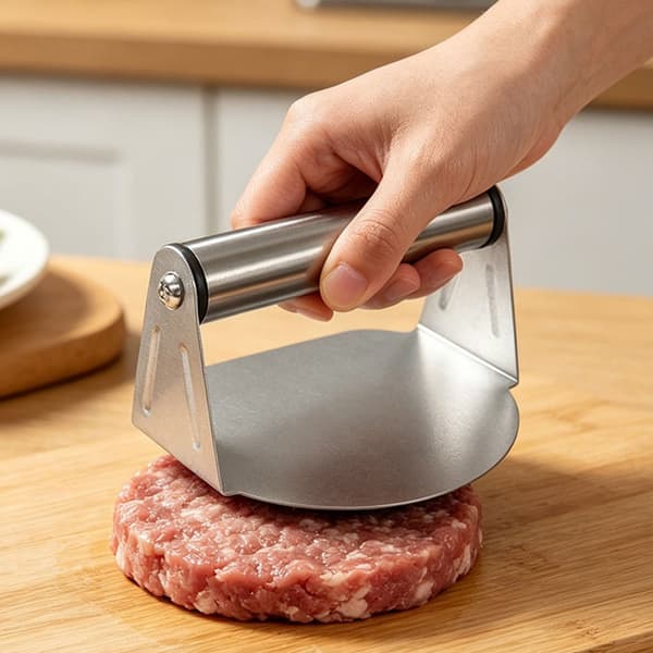 Rund burgerpresse i rustfritt stål for kjøttboller, biff, flatbrød til hjemmebruk null - 2
