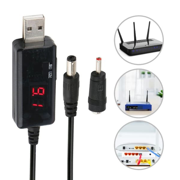 USB til DC5.5x2.1mm strømforsterkerkabel transformerer 5V til 9V/12V for elektronikk