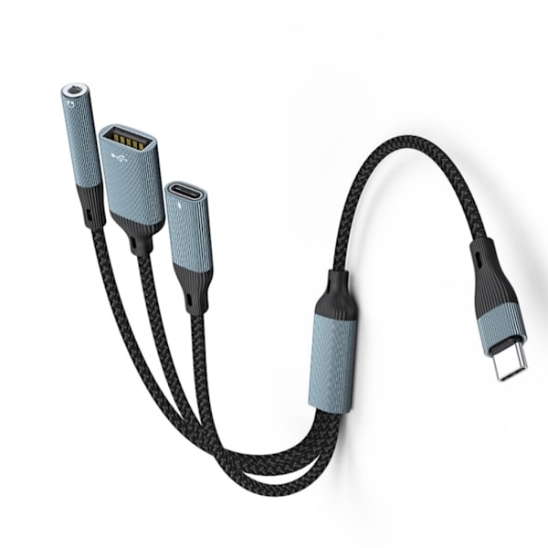 3 i 1 USB Type C til 3,5 mm og USB OTG dataadapterkabel til bærbare computere og telefoner
