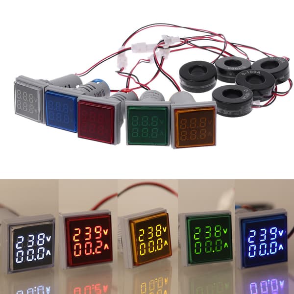 Firkantet LED Digital Dobbelt Display Voltmeter Amperemeter Spændingsmåler Strømmåler Yellow