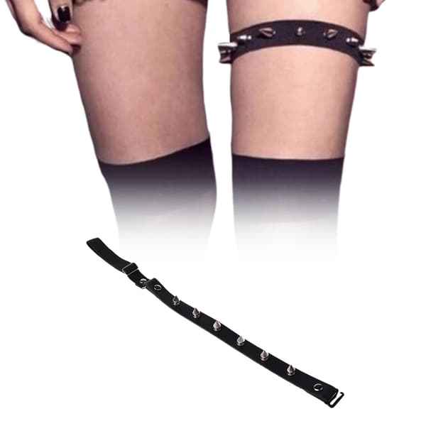 Gotisk Punk Dame Sexet Kunstlæder Ben Strømpebånd Bælte Spidse Nitte Stud Elastisk