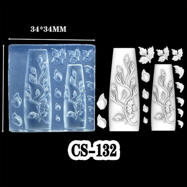 Praktisk DIY 3D-utskjæring Blomster Neglekunst Tilbehør Form Silikonmal for å lage unike blomsterharpiksdesign null - CS132