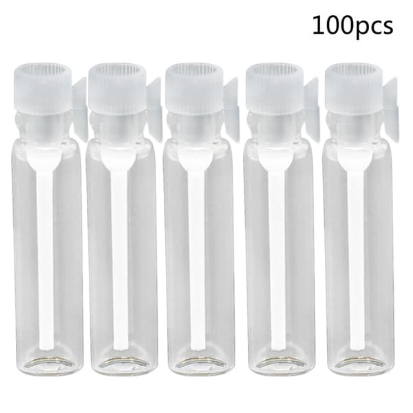 100 st 1/2/3 ml Mini Tomma Glasflaskor Olja Parfym Provflaskor med Plastlock