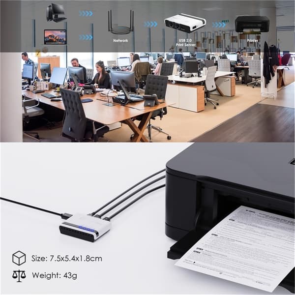Utskriftsserver 10/100 Mbps Snabb Trådlös USB2.0 Skrivarserveradaptrar Nätverksutskriftsserver USB2.0 Skrivarserver EU Plug