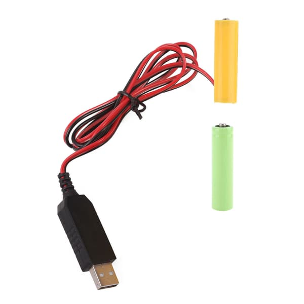 USB-3V-virtalähde, valeparisto, virtajohto korvaa 2x1,5V LR6 AA -pariston