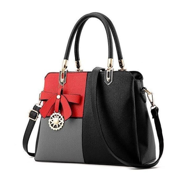Håndtaske - JINDING SC 981 - Klassisk - PU Læder - Sort rød - 31x23 cm - Skulderrem Svart