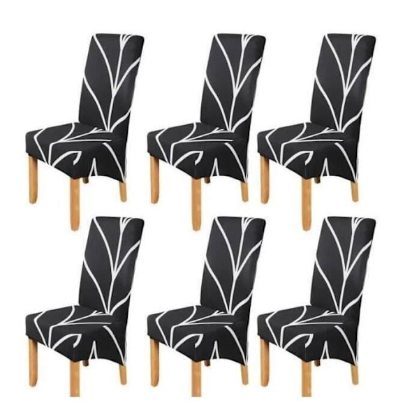 Set med 6 stora tunna tryckta vilstolsöverdrag svart stil