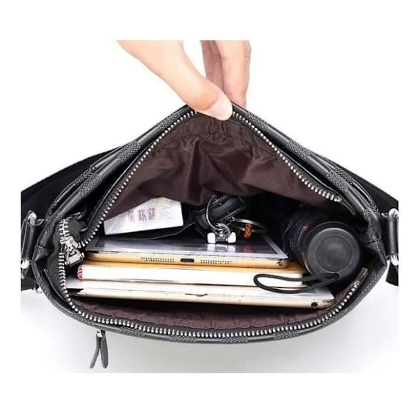 Sacoche - JINDING - PU-læder - Sort - 24x4x27 cm - Justerbar skulderrem Svart
