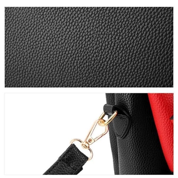 Håndtaske - TEVISE SC 981 - Klassisk - PU-læder - Sort rød - 31x23 cm - Skulderrem Svart