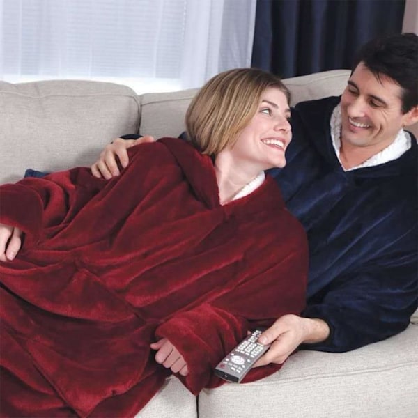 Kvinnor Män Huggle Luvtröja Filt 120 cm långärmad Plysch Lazy TV Pullover Utomhus Varm Klänning Blå One Size