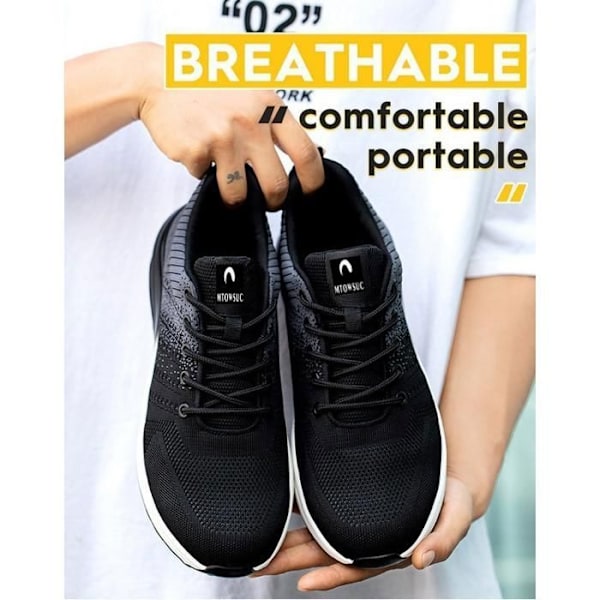 Sikkerhedssko MTOWSUC K8 Mænd Kvinder Let Komfortable Skridsikre Sneakers Arbejdssko Sort og Hvid sort 39