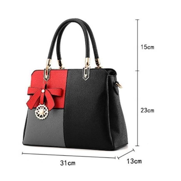 Håndtaske - JINDING SC 981 - Klassisk - PU Læder - Sort rød - 31x23 cm - Skulderrem Svart