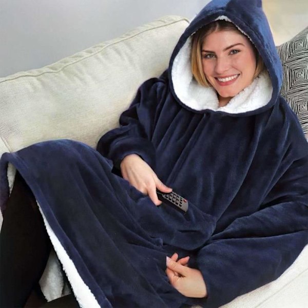 Kvinnor Män Huggle Luvtröja Filt 120 cm långärmad Plysch Lazy TV Pullover Utomhus Varm Klänning Blå One Size