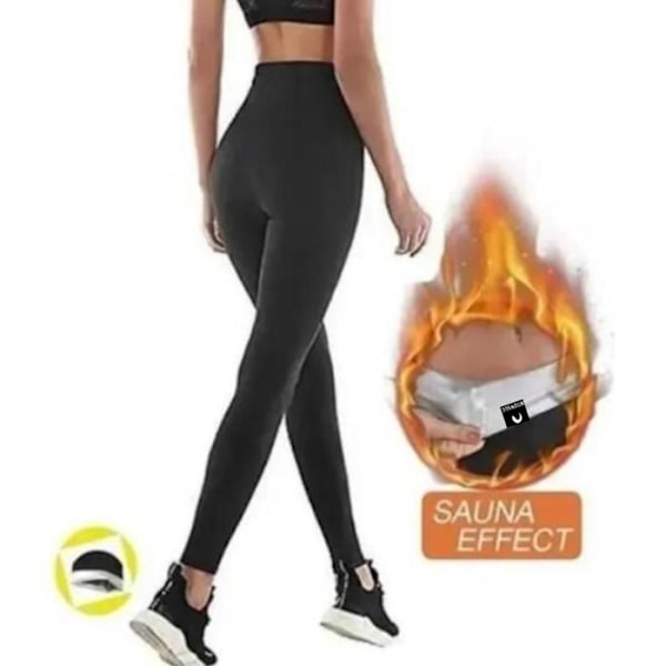 MTOWSUC Damernas Sweatpants Hög midja Sport Legging i Nano-material för att Öka Svettning, Få Platt Mage Svart XL