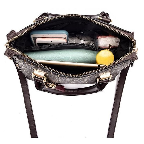 Håndtaske - JINDING SC 652 sort - Tote Bag - PU-læder - 2 rum - Chic mode til kvinder