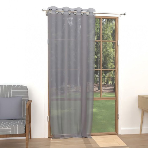 Grå skir gardin med metallöglor 135x250 cm Grå