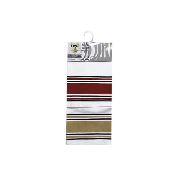 Set med 2 RÖDA & BEIGE kökshanddukar 40x63cm i ren bomull Ecru