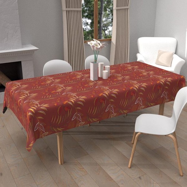 Rektangulär anti-fläcktryckt bordsduk 140x200 cm BLORES, av Soleil d'Ocre Tegel