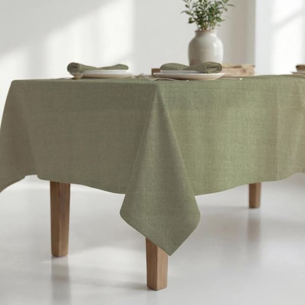 Rektangulär bordsduk i bomull 150x250 cm CHAMBRAY grön, av Soleil d'Ocre Grön