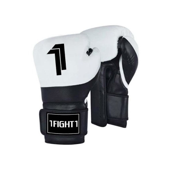 Ett par 1Fight1 Brookling träningsboxningshandskar Svart vit 14 OZ