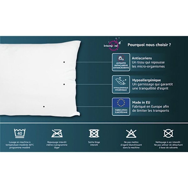 Kuddekomfort anti-bäckmask 60x60 cm, av Intemporel Vit