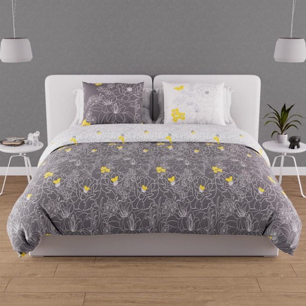 Bäddset - Lisa - 240x220 cm - 100% bomull - Blommönster - Modern stil Vit