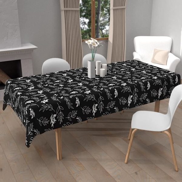 Rektangulär anti-fläcktryckt duk 140x240 cm NEPTUNE, av Soleil d'Ocre Svart