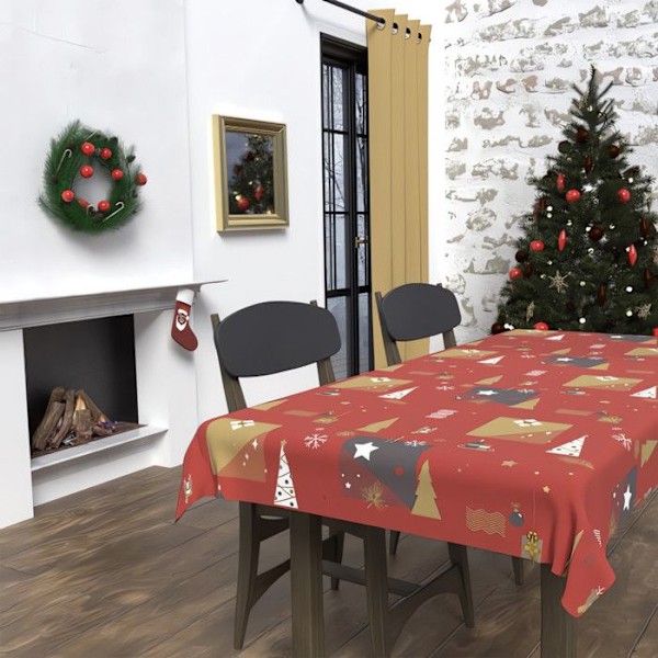Rektangulär duk mot fläckar 140x300 cm FIR röd, av Soleil d'Ocre Röd