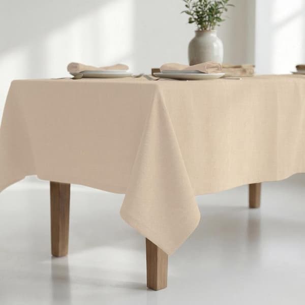 Rektangulär bordsduk i bomull 150x250 cm CHAMBRAY rosa, av Soleil d'Ocre Ros