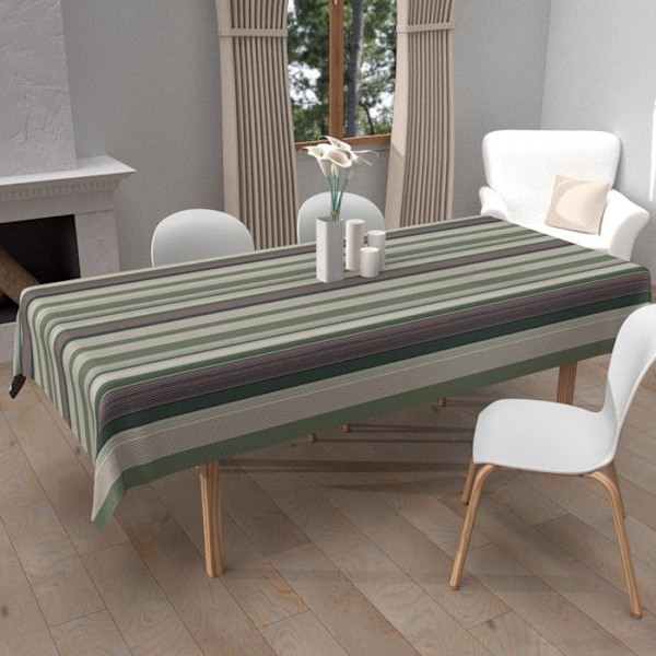 Rektangulär duk med tryck mot fläckar 140x240 cm BAYADRES khaki, av Soleil d'Ocre