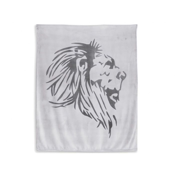 Pläd - Extra mjuk släng - 130 x 150 cm - Lejontryck - Grå - 100% polyester Grå