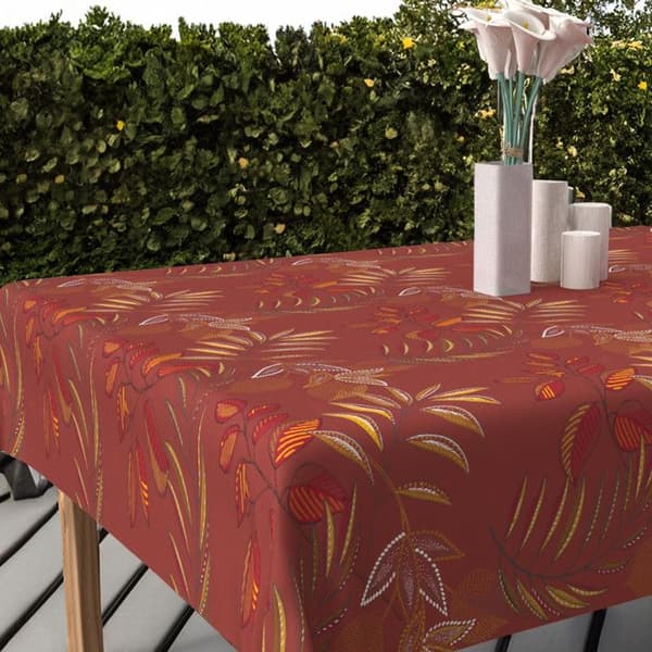 Rektangulär anti-fläcktryckt bordsduk 140X240 cm BLOMMOR, av Soleil d'Ocre Tegel