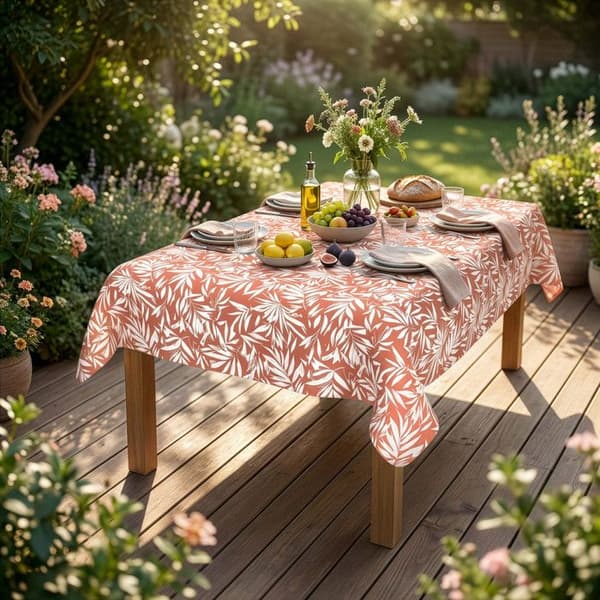 Tryckta fläckavvisande duk rektangulär 140X240 cm FLOREA, av Soleil d'Ocre Apelsin