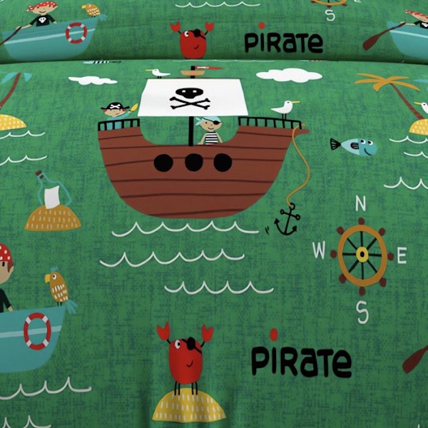 Påslakanset 140x200 cm PIRATES green, 100% bomull 57 trådar/cm2, av Soleil d'Ocre Grön