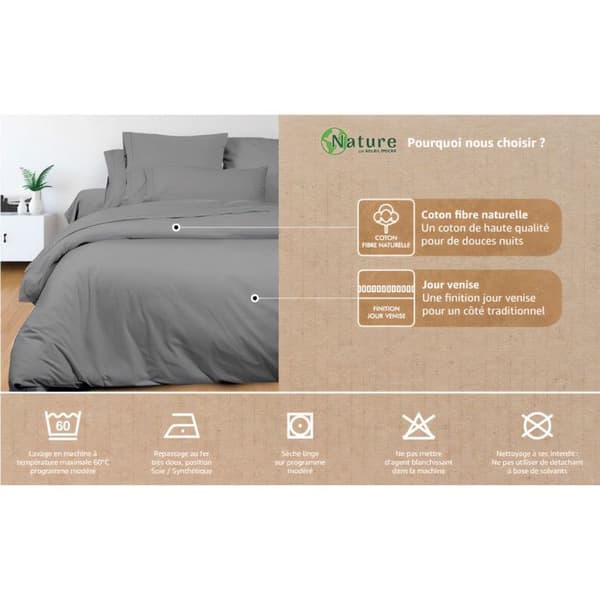 Påslakan i bomull 240x220 cm PERCALE vit, av Soleil d'ocre Vit